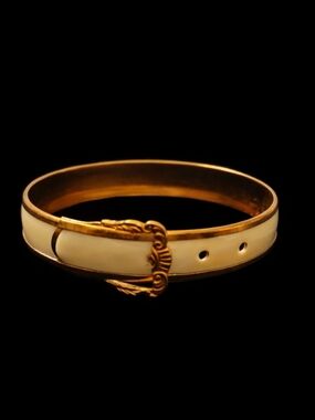 Gold-Tone White Enamel Buckle Bangle Bracelet Childs Bracelet